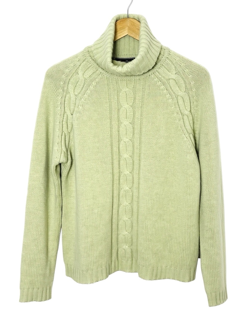 Vintage 100% Cashmere Eddie Bauer Cable Knit Turtleneck Pistachio L